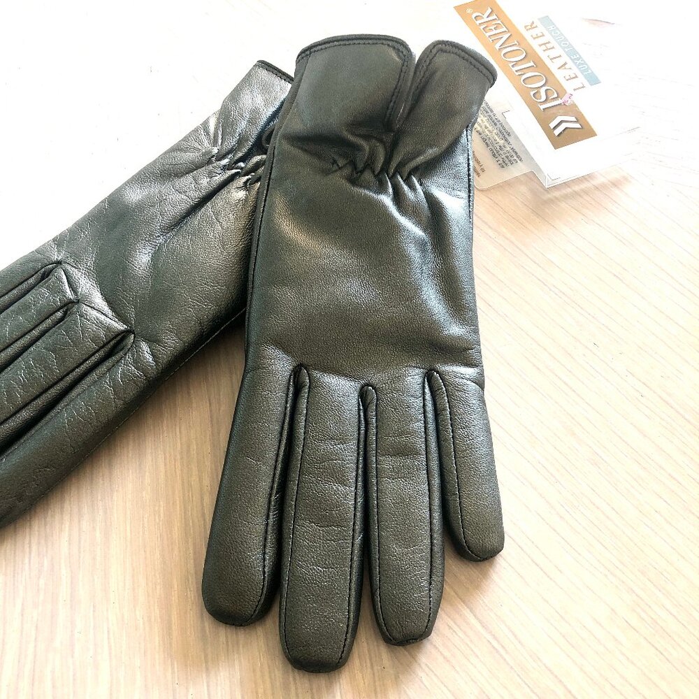 Isotoner Silver Leather Gloves, Size 6.5 - Picture 2 of 7